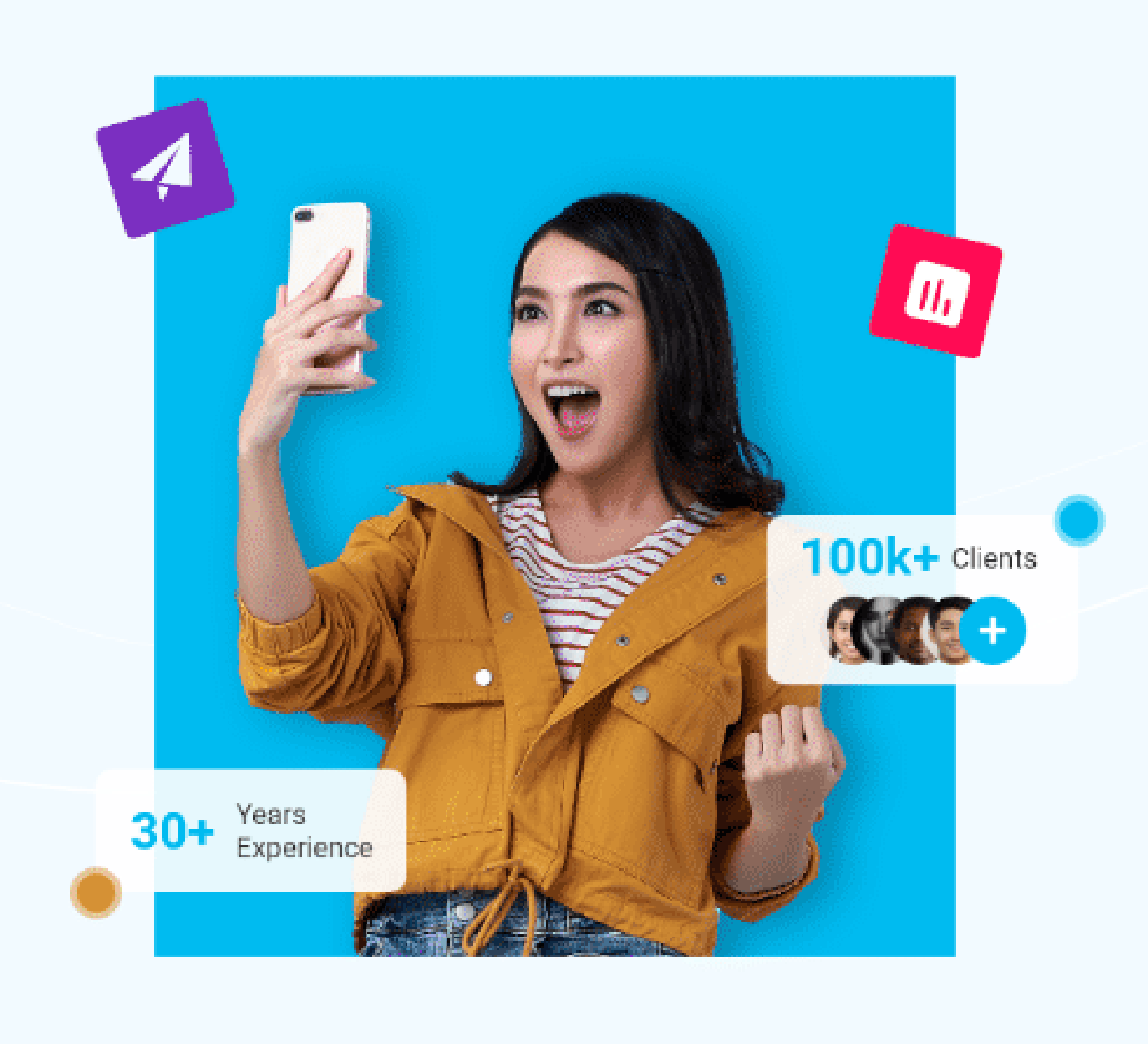 Happy woman holding a phone with insurance app - Insurana